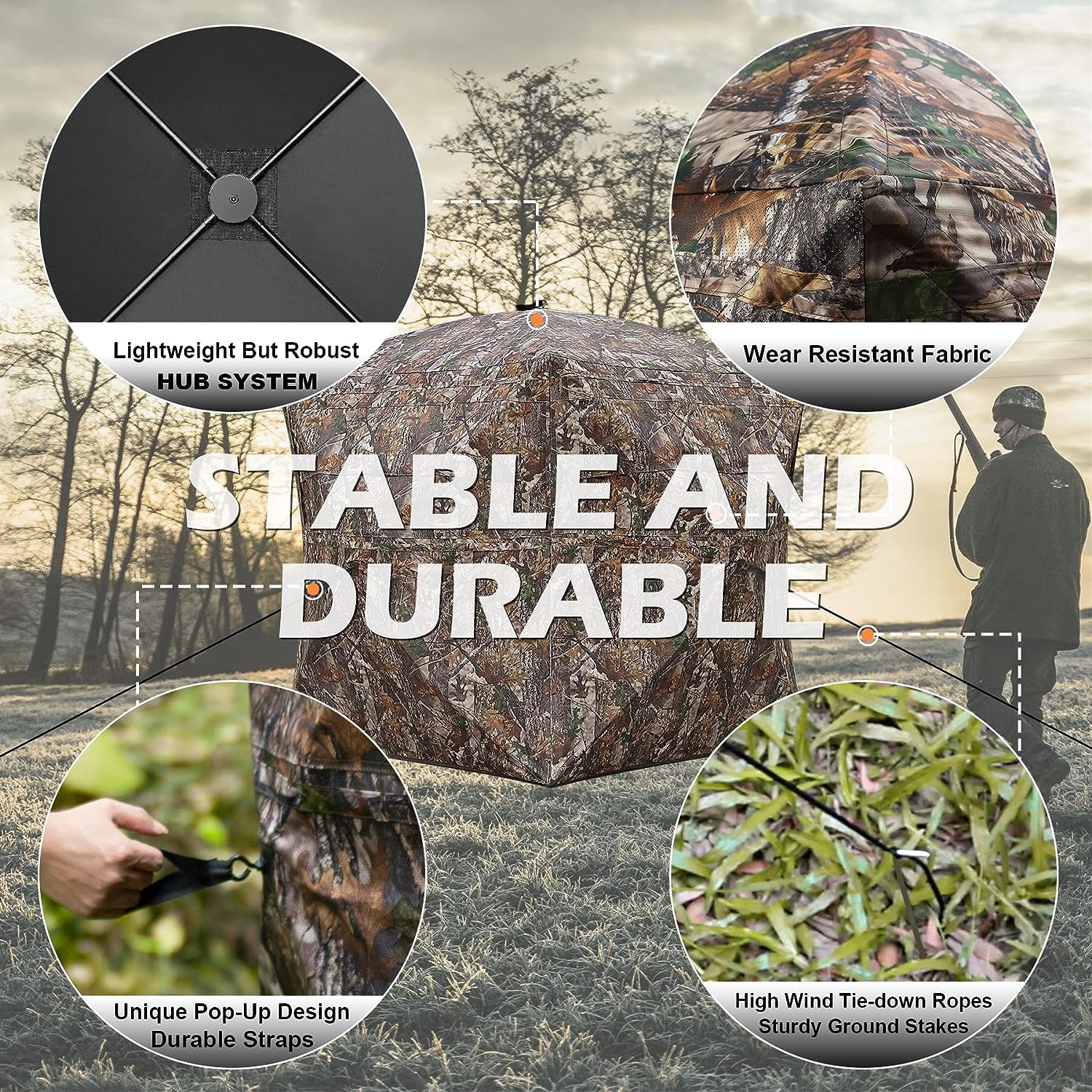 DARCHEN Hunting Blind See Through with Carrying Bag, 2-3 & 3-4 Person Pop Up Ground Blinds 270 Degree, Portable Durable Hunting Tent for Deer & Turkey Hunting (Camouflage)