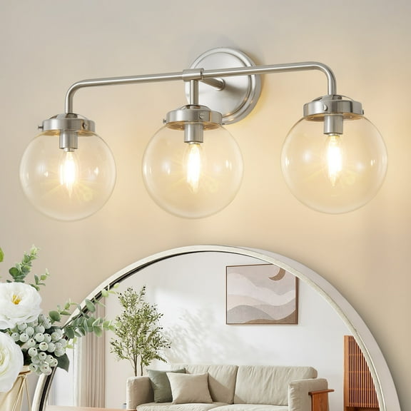 Deyidn 3 Light Nickel Bathroom Vanity Light with Clear Globe Glass Shade Modern Bathroom Wall E12 Bulb