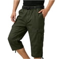 thumbnail image 2 of Mens Capri Pants Button Down Zipper Straight Leg Cargo Pants Casual Loose Outdoor Clothes With Multi Pockets (XL, Army Green), 2 of 6
