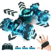 Tecnock Remote Control Car for Boys Girls, 2.4GHz 4WD Gesture Sensing RC Stunt Car Toys - 360 Rotating Double Sided Hand Controlled RC Cars with LED Lights, Gifts for Kids