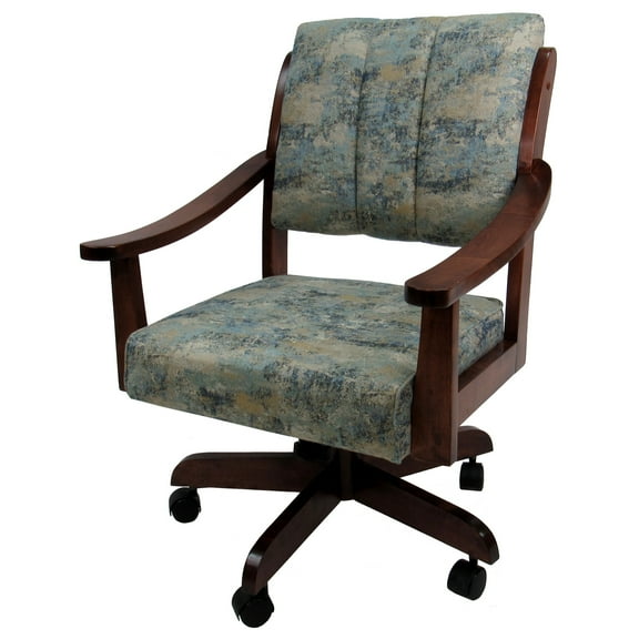 Swivel Wood Dining Caster Chair Casa in Poet Sky Blue Fabric - Dark Brown