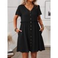 thumbnail image 6 of Women A Line Dress Bamboo Cotton V Neck Short Sleeve Summer Mid Length Loose Fit, 6 of 7