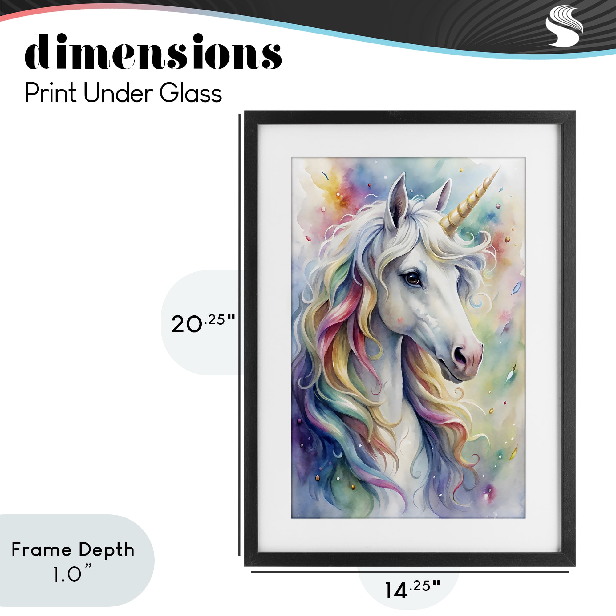 Stupell Industries Pastel Colorful Unicorn Black Framed Print Under Glass, design by Creative Studio
