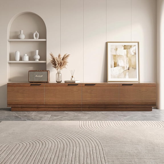 78.7" Modern Walnut TV Stand | Fluted Cabinet Entertainment Center for 85" TVs