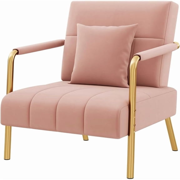 WoofPaw 30" Accent Chair Velvet Armchair with Golden Frame, Pink | Velvet Accent Chair Oversized Armchair Living Room Chair with Gold-Tone Metal Frame for Living Room, Home Office, Bedroom