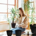 thumbnail image 5 of Lanccona Plastic Planter with Saucers,8/7/6/5.5/5 Inch Flower Pot Indoor Modern Decorative Plastic Pots for Plants with Drainage Hole and Tray for All House Plants, Flowers, and Cactus, Black, 5 of 6