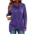 thumbnail image 5 of cocolona Womens Trendy Cowl Neck Hoodies Long Sleeve Tunic Casual Pullover Drawstring Sweatshirts Fall Solid Color Tops, 5 of 6