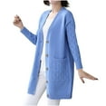 thumbnail image 2 of Ftwytp Women Knit Winter Cardigan Sweater Solid Color Long Sleeve Baggy Outwear Coat Elegant Casual Fall Winter Daily All Match Blouse Top Festival Clothes with Pockets, 2 of 3