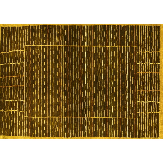Ahgly Company Machine Washable Indoor Rectangle Abstract Yellow Contemporary Area Rugs, 4' x 6'