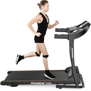 Famistar Electric Folding Treadmill with 12 Programs & 3 Modes, Easy Assembly Running Jogging Machine - LED Display, Heart Pulse System, Rolling Wheels, Built-in MP3 Speaker, 2 Knee Straps As Gift