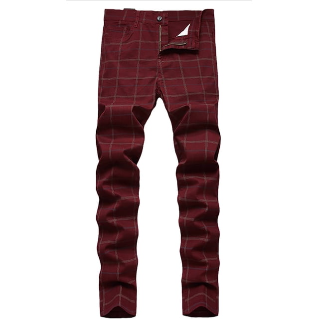 Pantalones a cuadros para hombre, estilo casual, elásticos, ajustados, pantalones chinos #2 Vino 30 #2 Vino 30 Xishao ropa