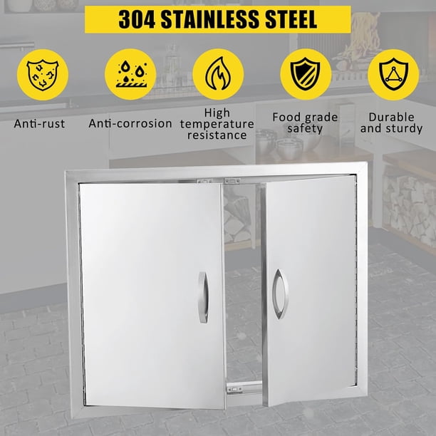 Historyli Puertas de gabinete de cocina de 28 pulgadas de ancho x 19 pulgadas de alto,de acero inoxidable,de doble pared para exteriores con panel de ventilación