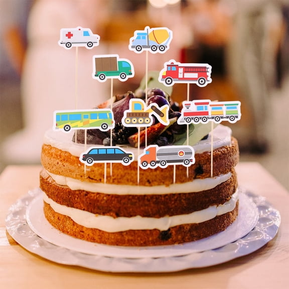 Soimiss Assorted Color Car Cake Toppers Wooden Decorations for Birthday Wedding Party