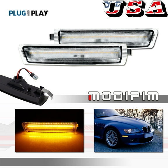 2 Pack Clear Amber LED Front Corner Side Marker Lights for 1996 - 2002 for BMW Z3 M Coupe -