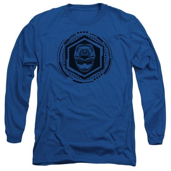 Power Rangers Blue Ranger Long Sleeve Adult 18/1 T-Shirt Royal Blue