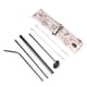 thumbnail image 1 of Elegantes pajitas de acero inoxidable negras con cuchara y cepillo de limpieza, juego de pajitas de metal ecológicas en un estuche compacto, 1 of 8