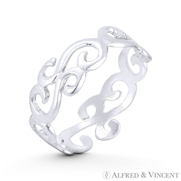 7mm (0.3in) Swirl Pattern "Wind Gust" Engraved Design Right Hand Ring Stackable Band in .925 Sterling Silver