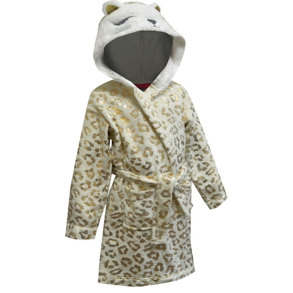 Saint Eve Girls Cheetah Plush Hooded Robe with 3D Face (6/6X)