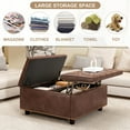 thumbnail image 3 of 32 Inch Large Storage Ottoman with Lift Top, Square PU Leather Coffee Table with Button Tufted and Wooden Legs, Oversized Storage Footstool for Living Room, Brown, 3 of 6