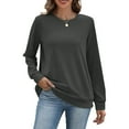 thumbnail image 4 of ZHYou Womens Oversized Crew Neck Sweatshirt with Kangaroo Pockets,Soft Plush Fleece Lined Long Sleeve Casual Pullover Tops,Dark Gray,Size L, 4 of 7
