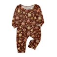 thumbnail image 4 of Wuceii Matching Family Christmas Pajamas Sets - Seasonal Brown Bells & Baubles Print Long Sleeve Tops+Pants Sleepwear, Christmas Eve Sleepover Outfits Matching Pajamas for Holiday for 12 Months Pjs, 4 of 5