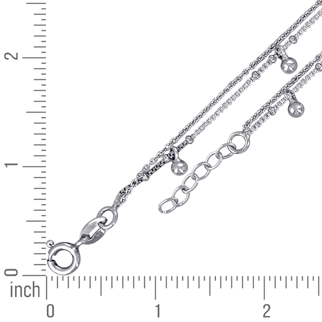 925 Sterling Silver Womens Beaded Fashion Link Anklet Anklet for Women - 3.0 Grams