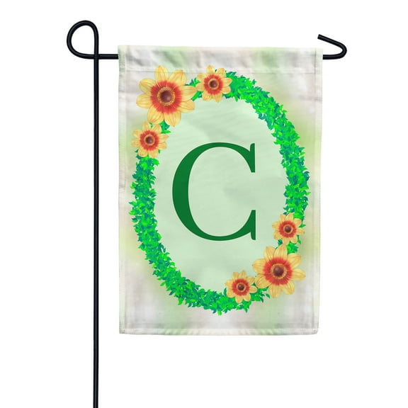 America Forever Spring Monogram Garden Flag Letter C 12.5 x 18 inches Double Sided Vertical Outdoor, Yard, Lawn, Beautiful Flowers, Green Ivy, Floral Wreath, Summer Flower Garden Flag