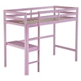 thumbnail image 5 of Miniyam Twin Loft Bed with Desk and Ladder, Rubber Wood Kids Bed with Guardrails, Pink, 5 of 6