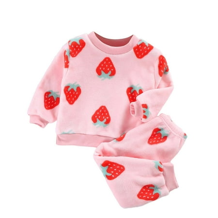 

LNMQLPDBS Girl Clothes Kids Girls Boys Autumn Warm Flannel Suit with Cotton Padded Homewear Top and Pants Set 2 Piece Outfits Toddler Clothes For Girls
