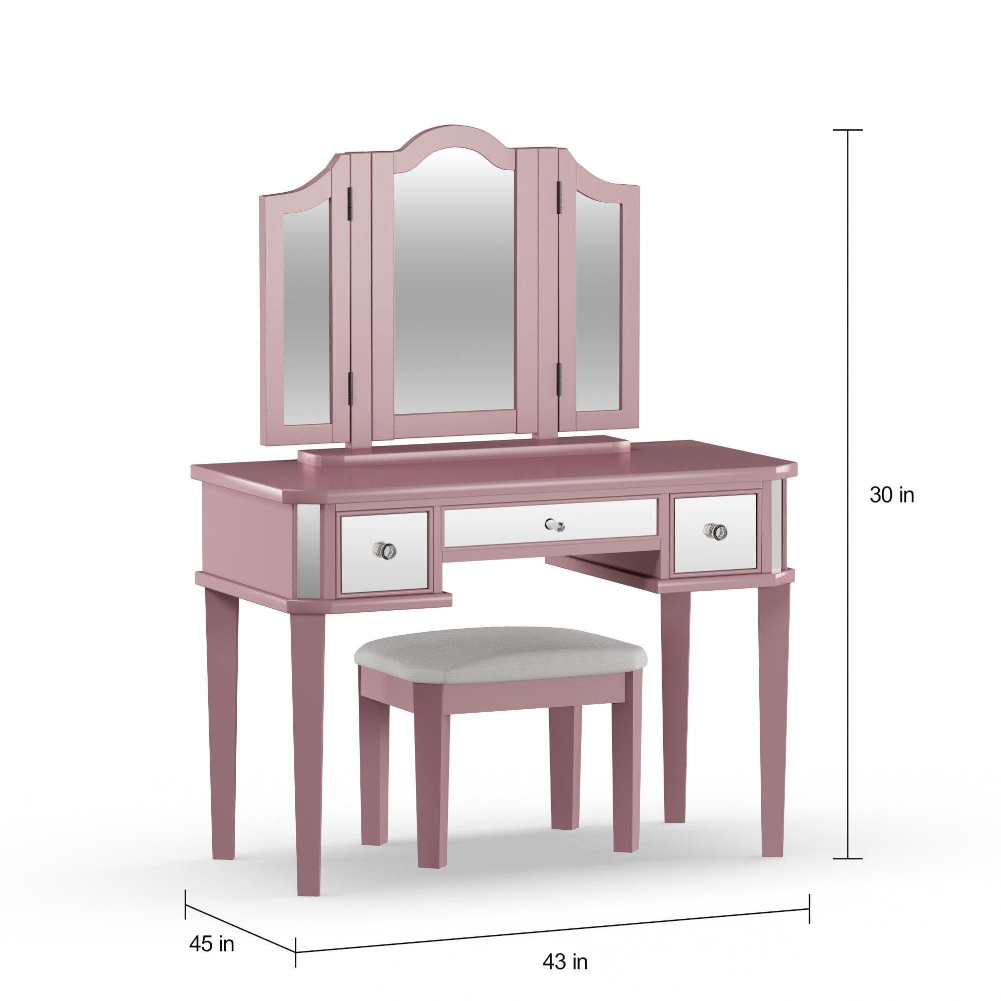 Furniture of America Lina Contemporary 3-Piece Vanity Set, Rose Gold