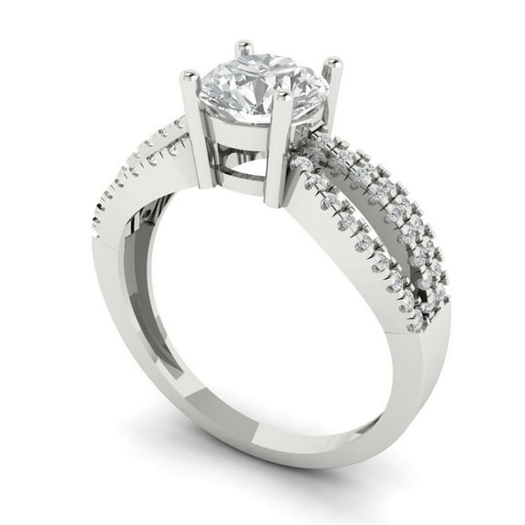 1.27 ct Round Cut White Sapphire Solitaire with Accents Engagement Ring for Women in 18K White Gold