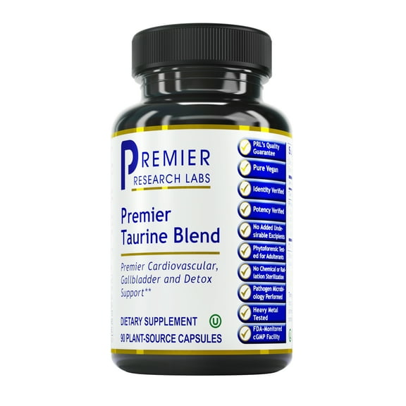Premier Research Labs Taurine Blend - Supports Detox, Heart & Liver Health* - With Hawthorn Berry, Reishi & Prickly Pear - Pure Vegan & Kosher - 90 Plant-Source Capsules