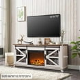 OKD Fireplace TV Stand for 75" TV with LED Lights， Farmhouse Electric
