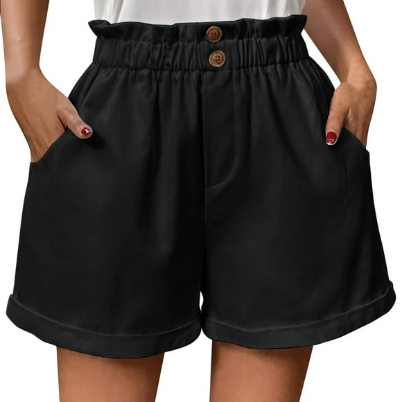 XovLAHzY Petite Pants For Women Casual Summer Elastic Waist Comfy Button Beach Shorts With Pockets Slacks Lounge Trousers