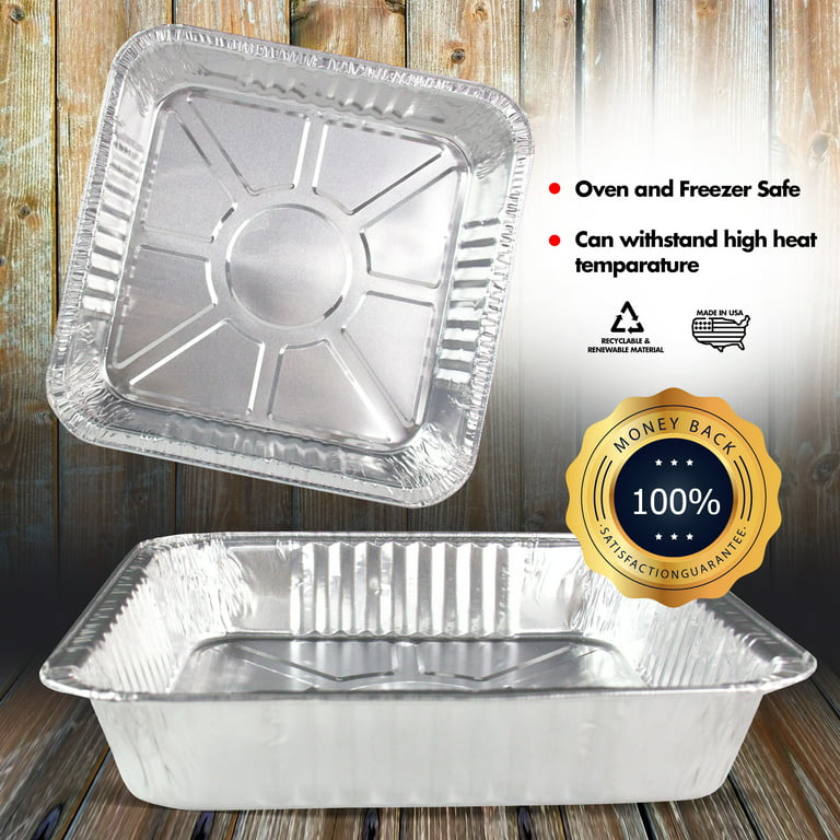 100 Pack] Square Foil Pans 8 inch - Aluminum Cake Pan / Baking Pans for  Reheating, Roasting, Grilling and Broiling, Disposable Food Container,  Catering Trays, Freezer and Oven Safe 