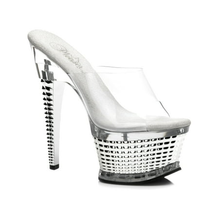 womens textured platform slides chrome clear strap 6 1 2 inch heel