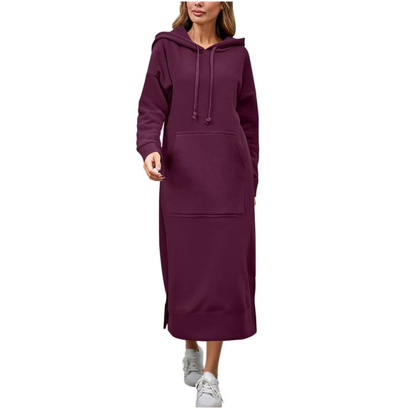 ZyeKqe Womens Long Hoodies Drawstring Casual Loose Sweatshirts Comfy Long Pullover Tops Plus Size Maxi Dresses