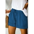 thumbnail image 4 of Women Comfy Drawstring Casual Elastic Waist Pure Color Shorts Summer Beach Lightweight Short Pants with Pockets, 4 of 5