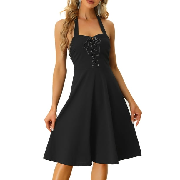 Vestido de fiesta de club sin mangas con lazo en la espalda gótica para mujer Negro XL