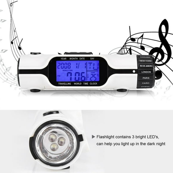 Travel Alarm Clock, World Time Multifunctional Alarm Clock with Led Flashlight Pocket Sized Portable Time Zone World Clock