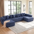 thumbnail image 2 of 146" Oversized U-Shaped Modular Sectional Sleeper Sofa, 5-Seat Convertible Couch with 8 Pillows, Corduroy Upholstery, Magazine Pocket, Blue, 2 of 14