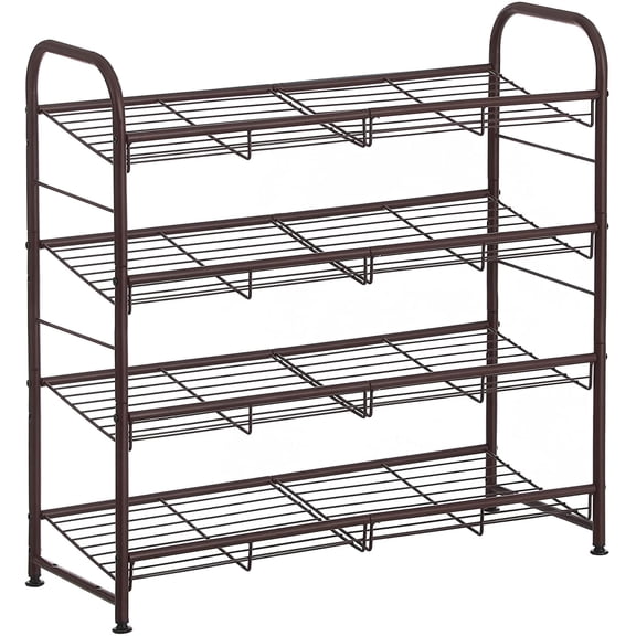 SONGMICS Stackable Shoe Rack, 4-Tier Shoe Rack Storage Organizer, Hold up to 16 Pairs,Bronze