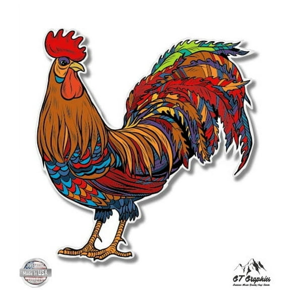 Colorful Rooster - 3" Vinyl Sticker - For Car Laptop I-Pad Phone Helmet Hard Hat - Waterproof Decal