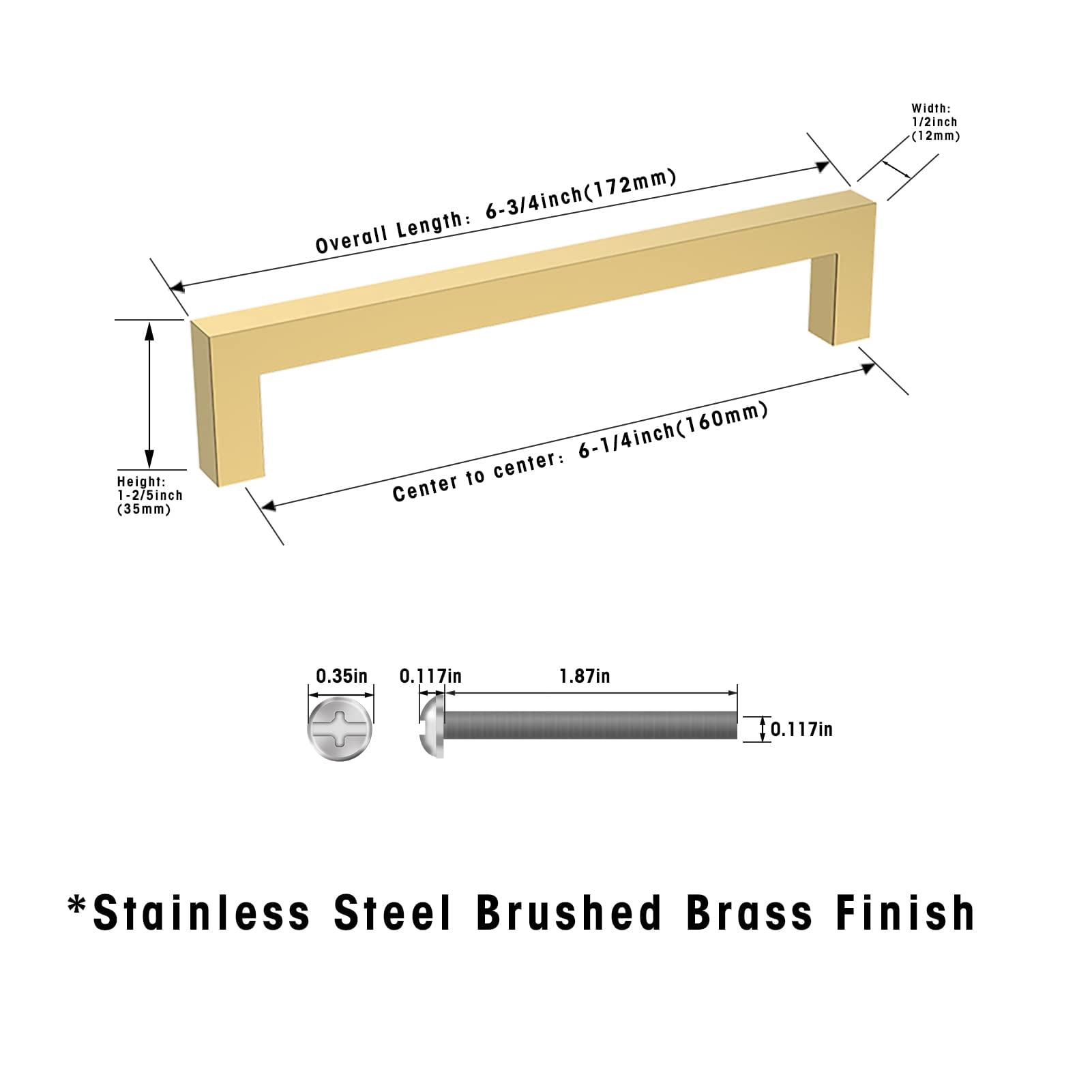Gold Cabinet Handles, 30 Pack 6 1/4 Inch Hole Center Brushed Brass Cabinet Pulls - ASHGOOB Square Kitchen Cabinet Handles Hardware for Dresser Drawers