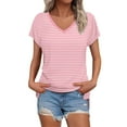 thumbnail image 2 of Pink Women's Short Sleeve T-shirt, Womens Summer Daily Casual V Neck Shirts Short Sleeve Tops Blouses Loose Fit Shirt,Women's Short sleeve T-shirt L, 2 of 5