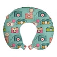 thumbnail image 1 of Retro Travel Pillow Neck Rest, Cheerful Hipster Pattern Old Analogue Photo Cameras Doodle Style Film Equipment, Memory Foam Traveling Accessory Airplane and Car, 12", Multicolor, by Ambesonne, 1 of 2