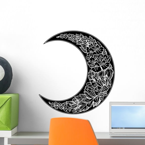 Romantic Peony Crescent Moon Wall Decal Wallmonkeys Peel and Stick Graphic (18 in H x 18 in W) WM502741