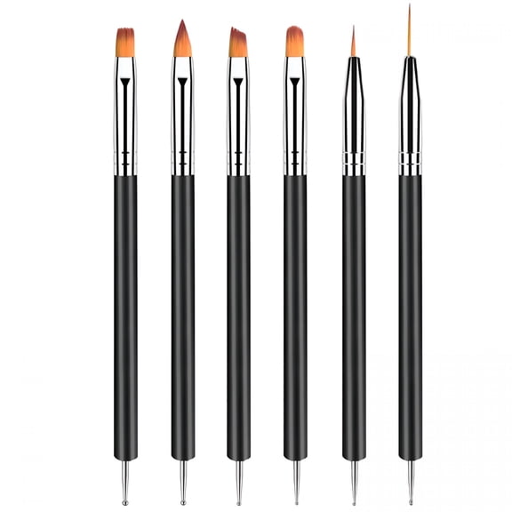EXLEAF 6Pcs Double-Ended Nail Art Brush Kit for Gel Polish,Liner,Drawing,And Detailing-Professional Nail Design Pen and Paint Brushes Set