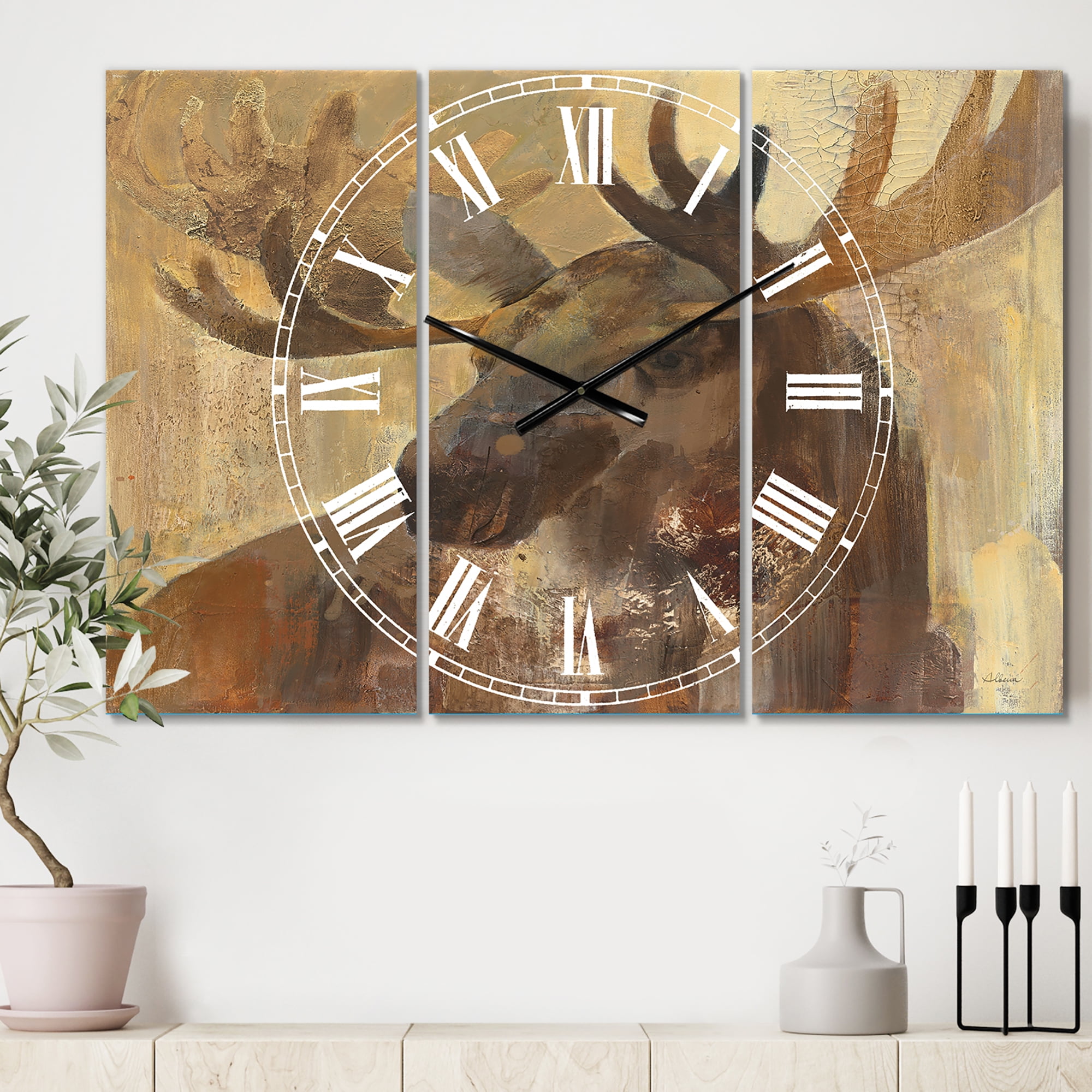 Designart 'Into the Wild Gold Moose' Farmhouse Wall Clock