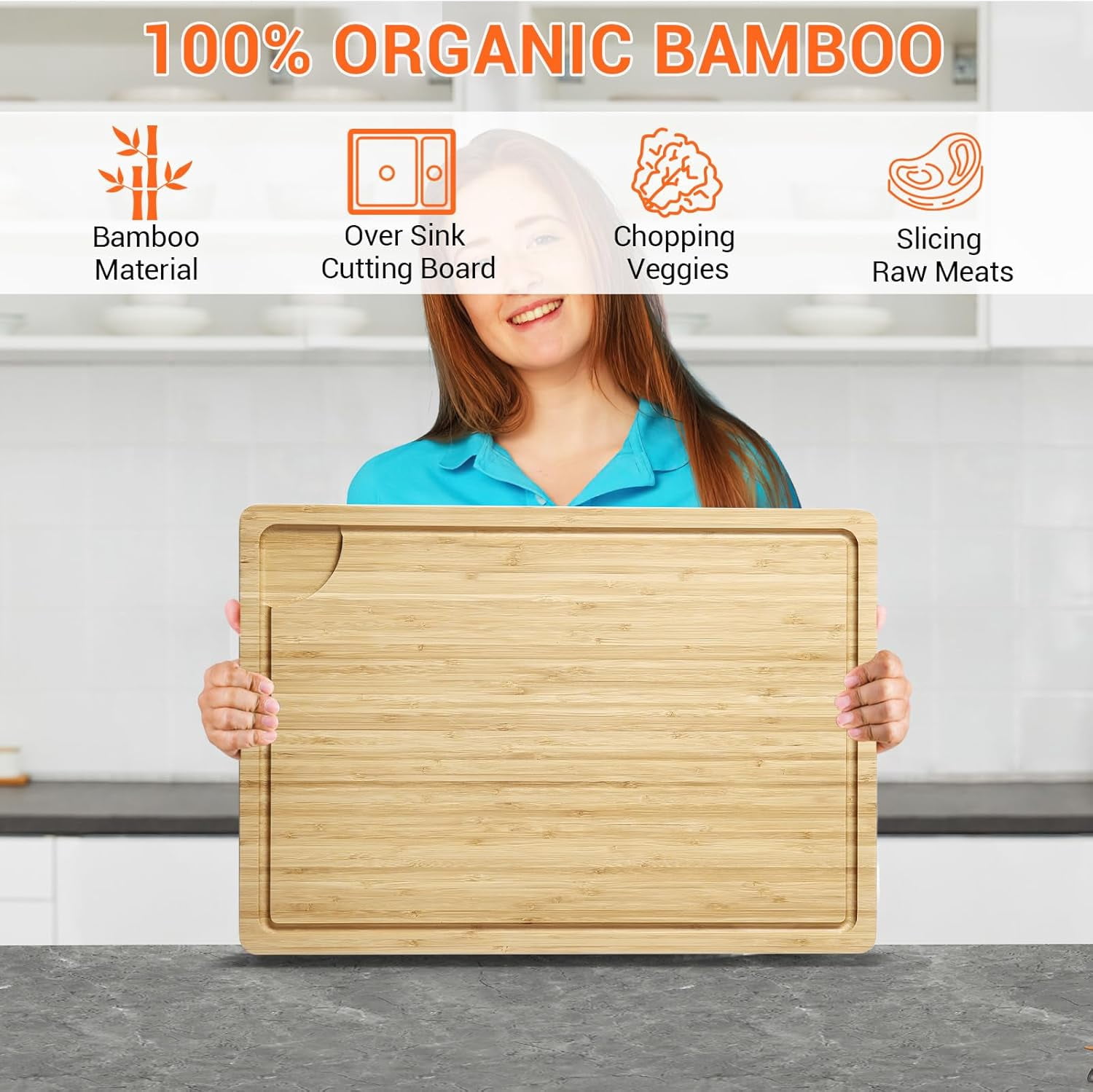 Twister.CK Large Cutting Board for Kitchen, 20 x 14 Inch Bamboo Wood Butcher Chooping Board with Juice Groove, Reversible Cheese Board Charcuterie Serving Tray